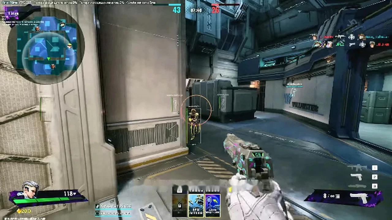 FragPunk close-range view with yellow skeleton and box ESP on an enemy near a corner.